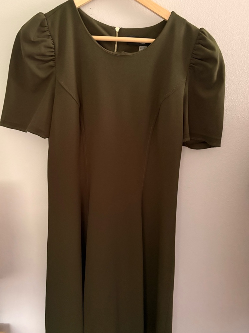 Karl Lagerfeld Olive Puff Sleeve Midi Dress